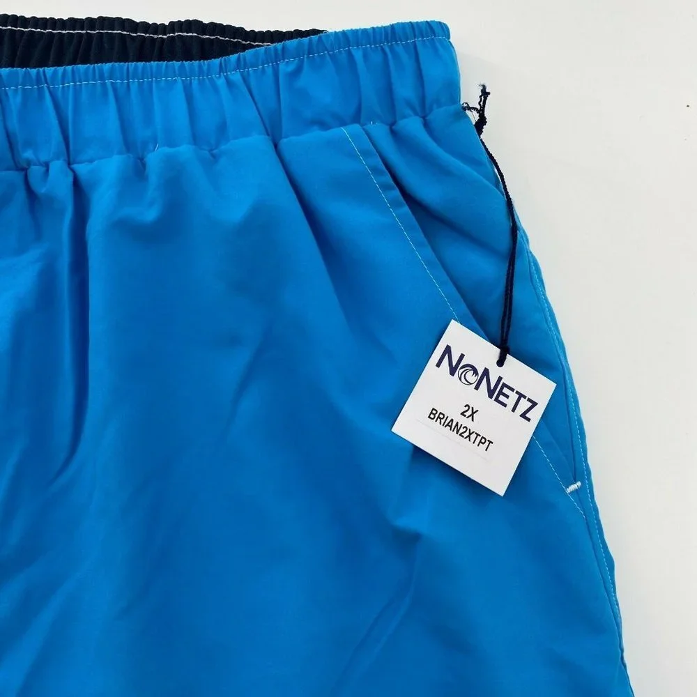 NoNetz Men's Brian Swim Shorts Trunk Turquoise Blue/Pink Stripe UPF 50+ Size 2X